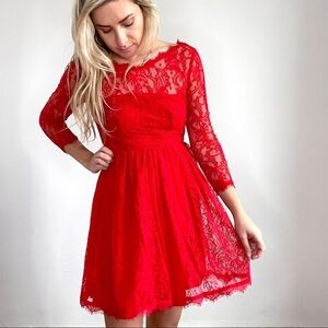 Juicy Couture Vibrant Red Lace Long Sleeve Dress
